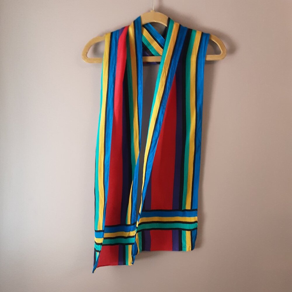 Vintage Demaro Silk Oblong Scarf 80s Primary Colours